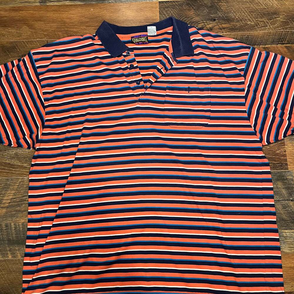 VTG 90s Spalding Golf Men's Size 2X Retro Striped Vaporwave Sports Polo Shirt